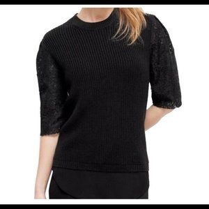 Ann Taylor cable knit sweater with lace sleeves